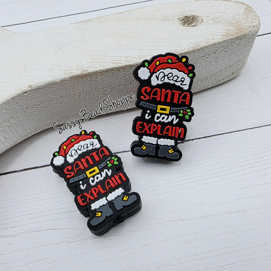Dear Santa Focal Beads, Silicone Beads, Focal Beads, Beaded Pens, Focal Beads for Pens, Christmas Focal Beads, Wristlet, Keychains, Lanyard