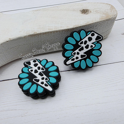Turquoise Lightning Gem Silicone Bead, Focal Bead for Beadable Pens, DIY Keychains, Wristlets, Car Charms, Jewelry Making, Craft Supplies