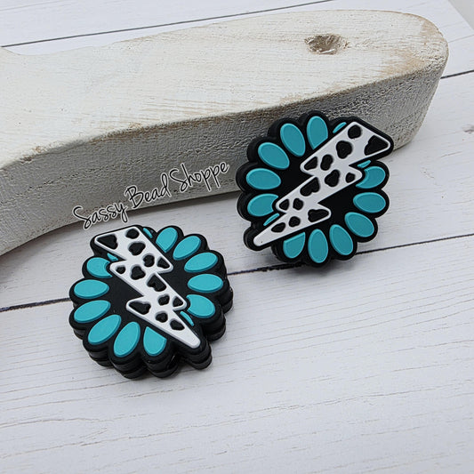 Turquoise Lightning Gem Silicone Bead, Focal Bead for Beadable Pens, DIY Keychains, Wristlets, Car Charms, Jewelry Making, Craft Supplies