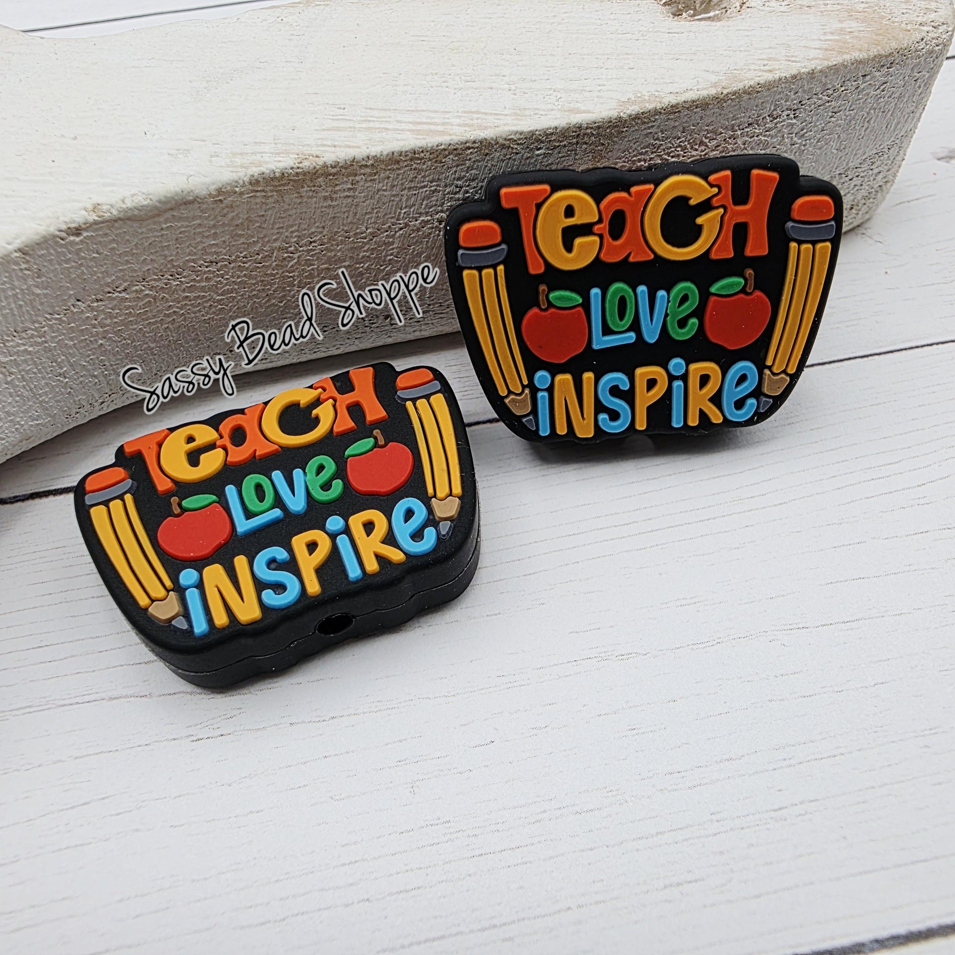 Teach Love Inspire Silicone Focal Bead, Jewelry Making Bead for DIY Pens, Keychains, Bracelets, Wristlets, Tumbler Charms, Cookie Scribes
