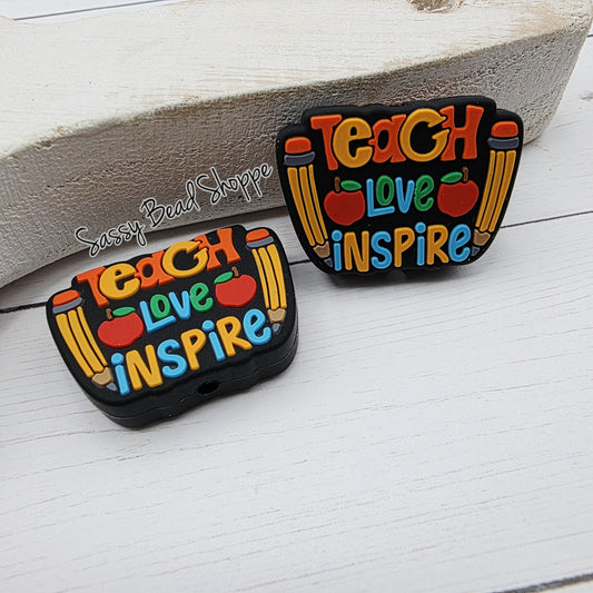 Teach Love Inspire Silicone Focal Bead, Jewelry Making Bead for DIY Pens, Keychains, Bracelets, Wristlets, Tumbler Charms, Cookie Scribes