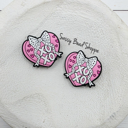 Heart XOXO Silicone Focal Bead, Jewelry Making Bead for DIY Pens, Keychains, Bracelets, Wristlets, Tumbler Charms, Cookie Scribes, Crafts