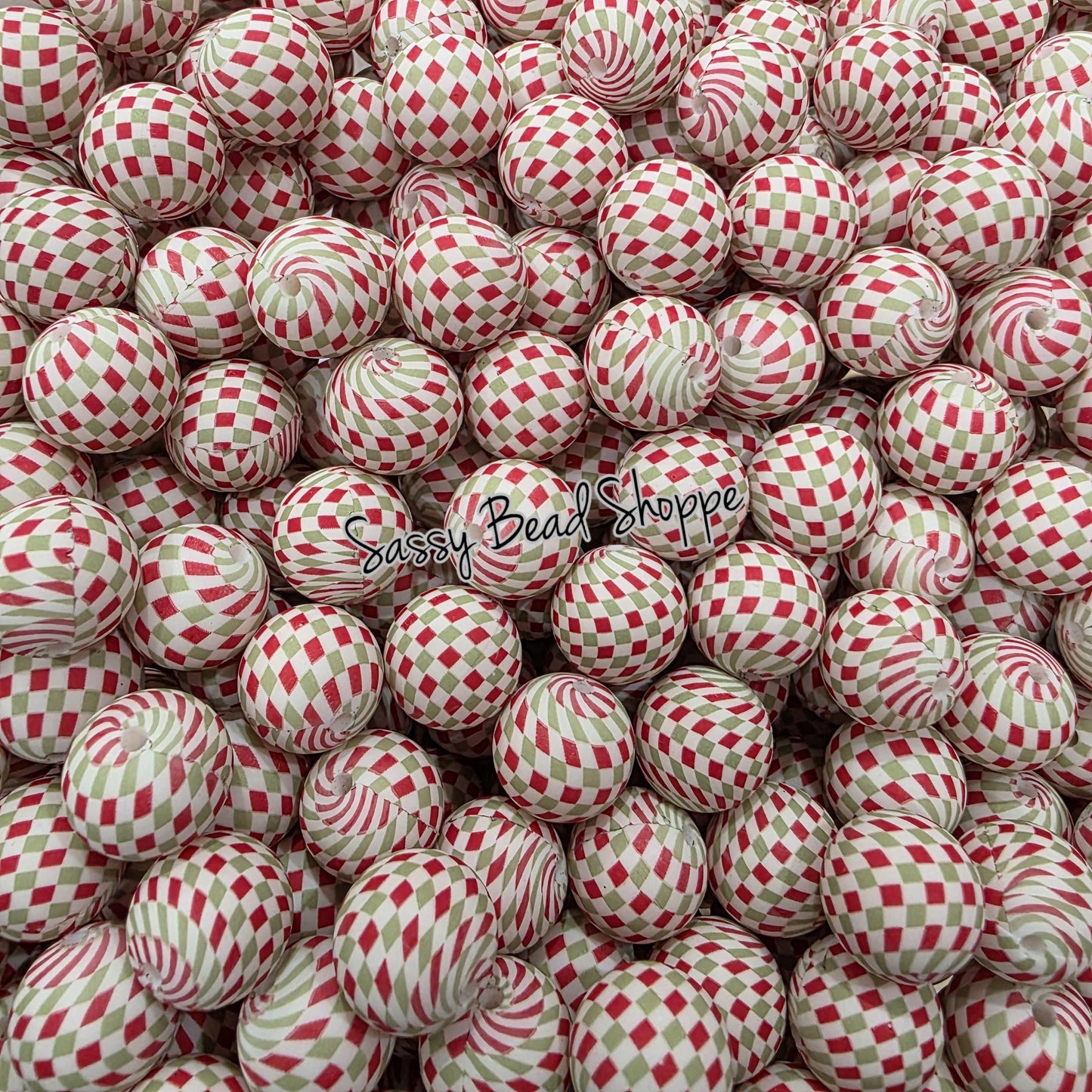 15mm Christmas Check Silicone Beads, Christmas Print Silicone Beads, Wholesale Silicone Beads, Round Loose Beads