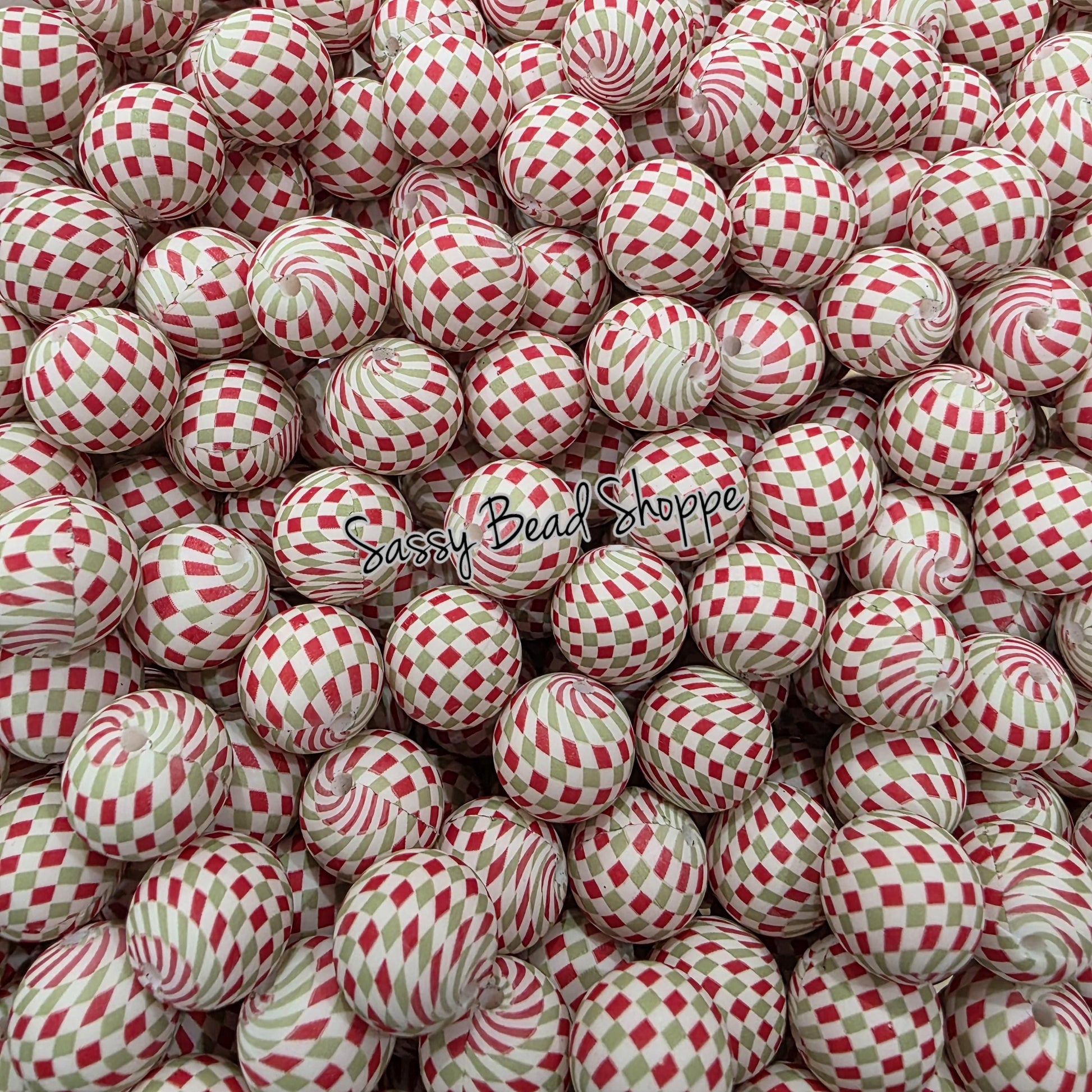 15mm Christmas Check Silicone Beads, Christmas Print Silicone Beads, Wholesale Silicone Beads, Round Loose Beads