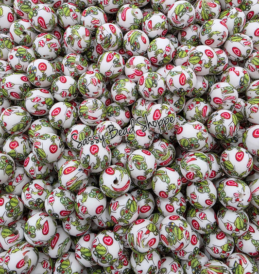 15mm Holiday Heist Silicone Beads, Christmas Print Silicone Beads, Wholesale Silicone Beads, Round Loose Beads