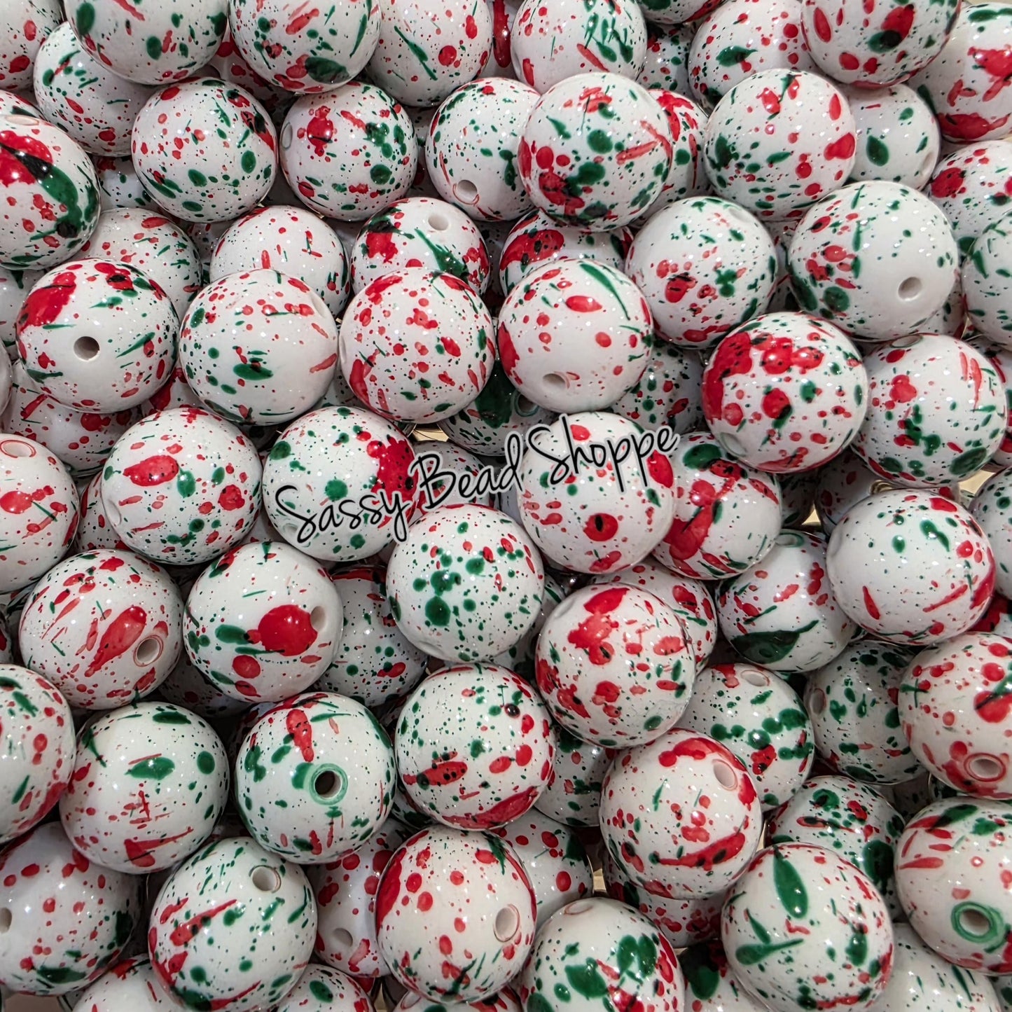 Christmas Splatter 20mm Acrylic Beads