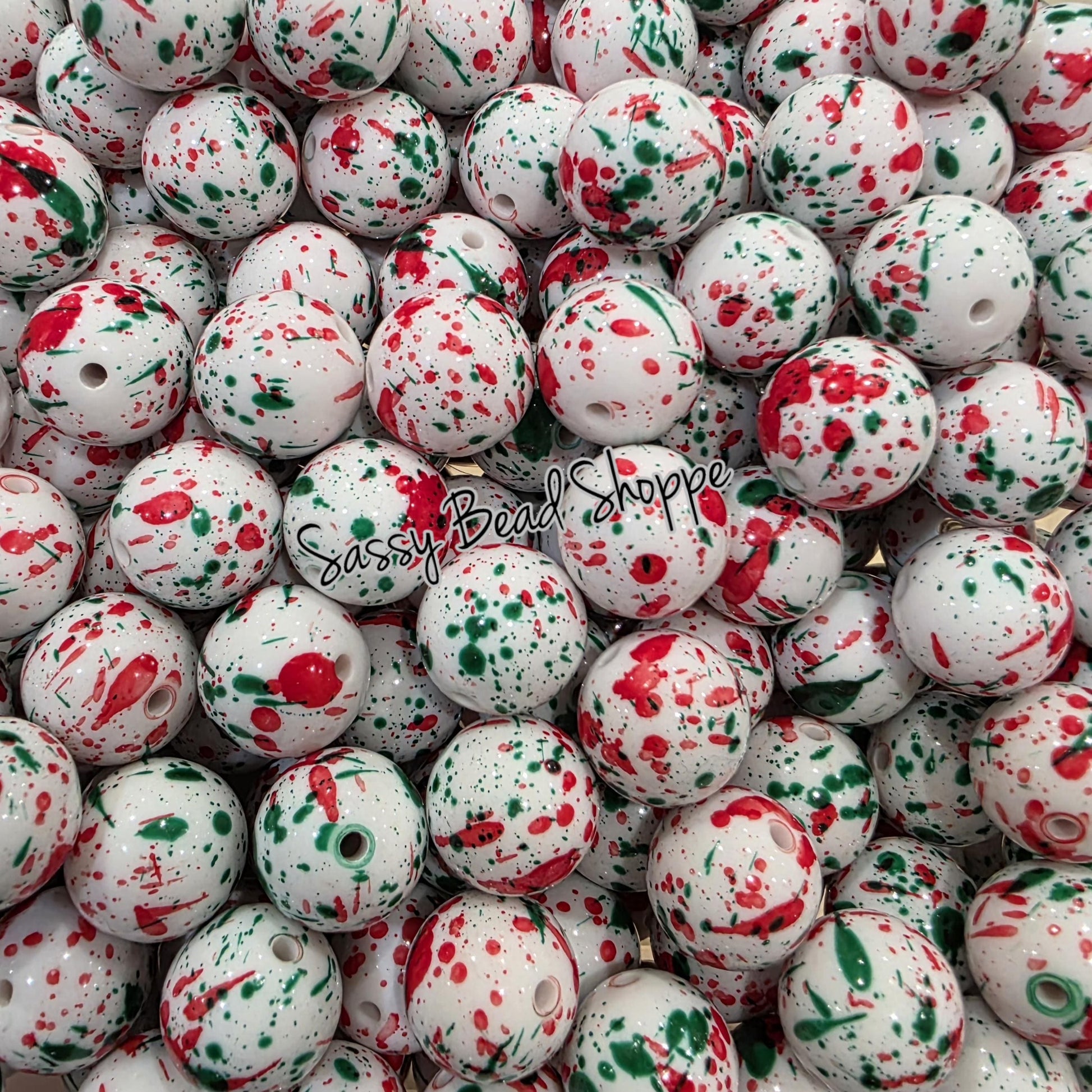 Christmas Splatter 20mm Acrylic Beads