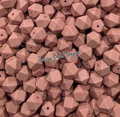 Dusty Rose 14mm Hexagon Silicone Beads