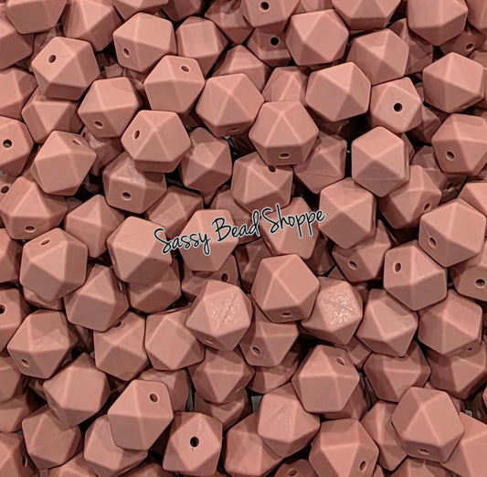 Dusty Rose 14mm Hexagon Silicone Beads