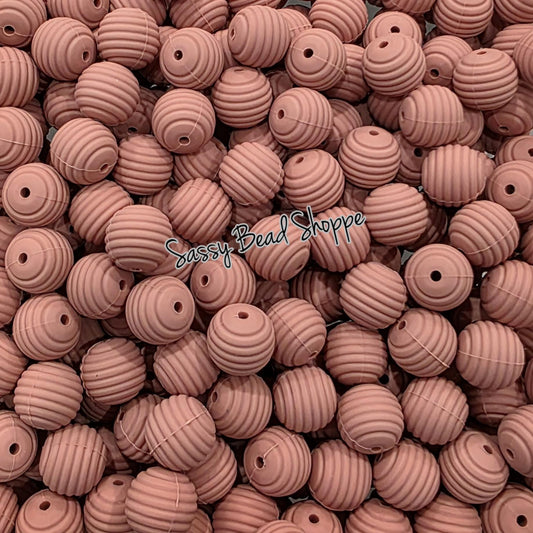 Dusty Rose Stripe 15mm Silicone Beads