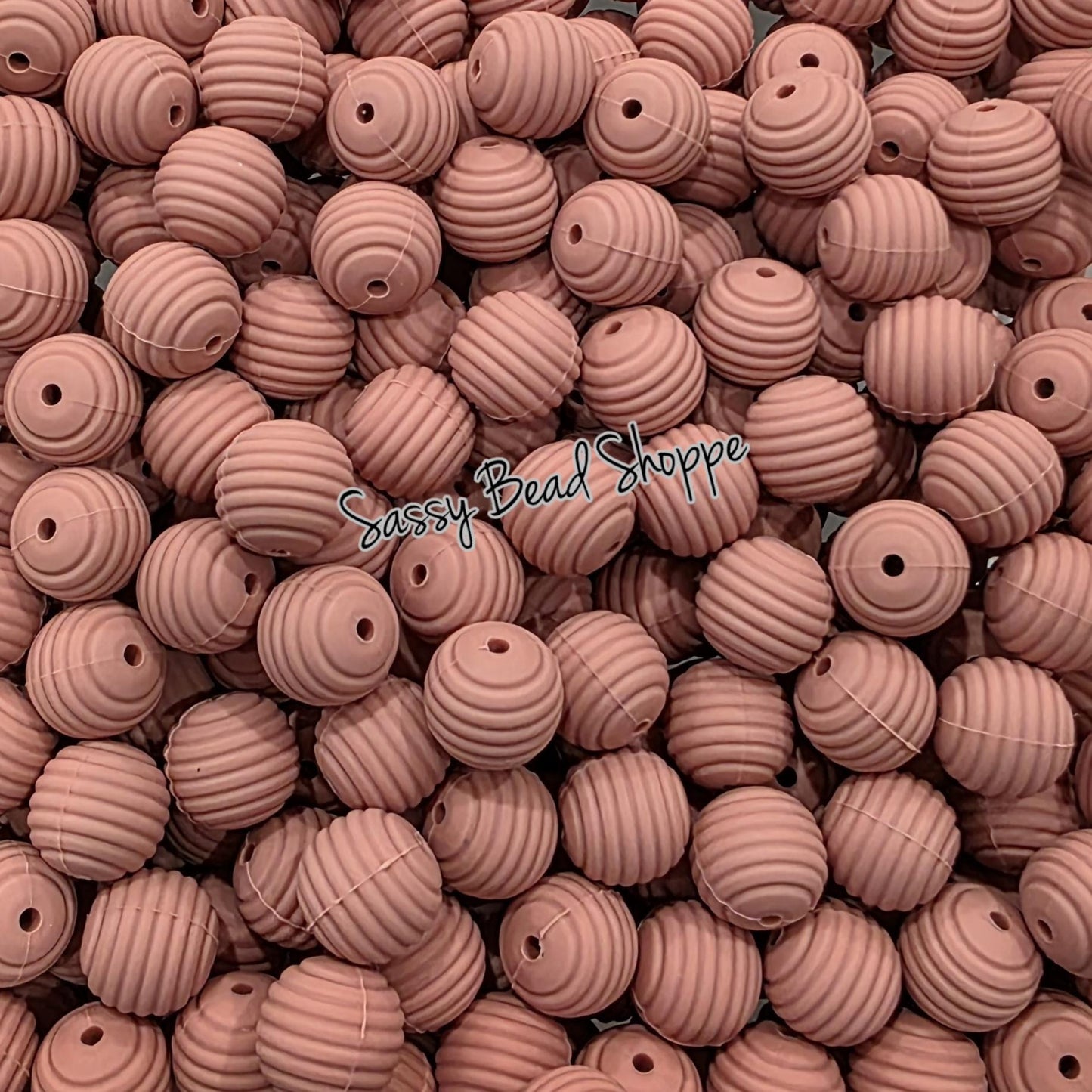 Dusty Rose Stripe 15mm Silicone Beads