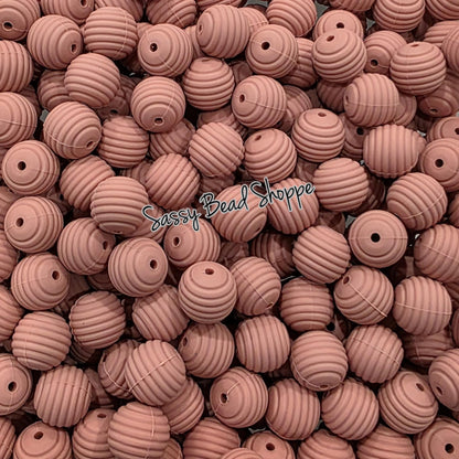 Dusty Rose Stripe 15mm Silicone Beads