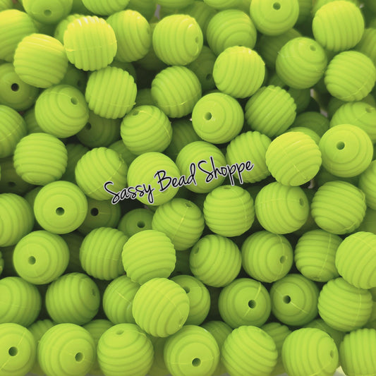 Green Apple Stripe 15mm Silicone Beads