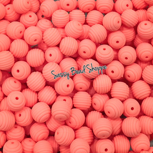 Peach Nectar Stripe 15mm Silicone Beads