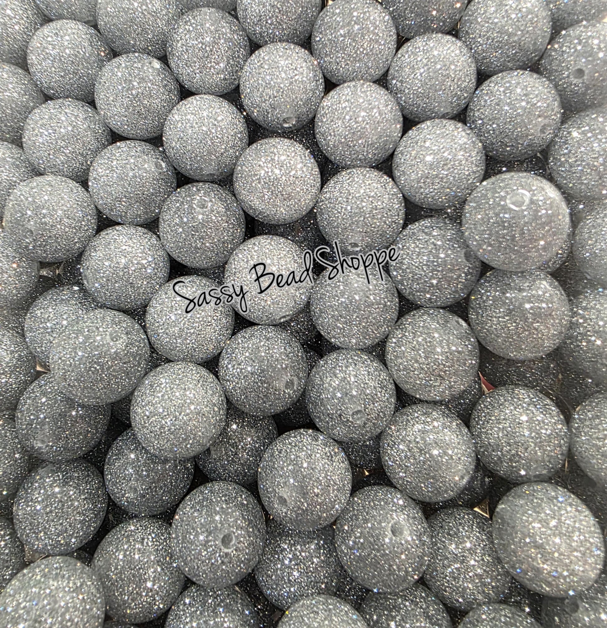 Silver Shimmer Chunky 20mm Acrylic Beads – Round Bubblegum Beads for Jewelry Making, DIY Pens, Car Charms, Bracelets