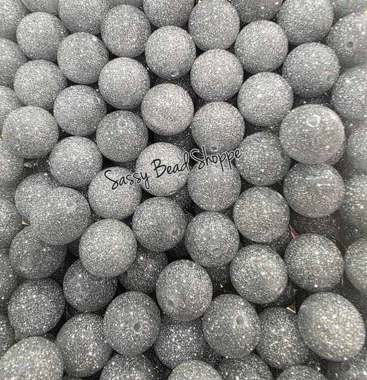 Silver Shimmer Chunky 20mm Acrylic Beads – Round Bubblegum Beads for Jewelry Making, DIY Pens, Car Charms, Bracelets