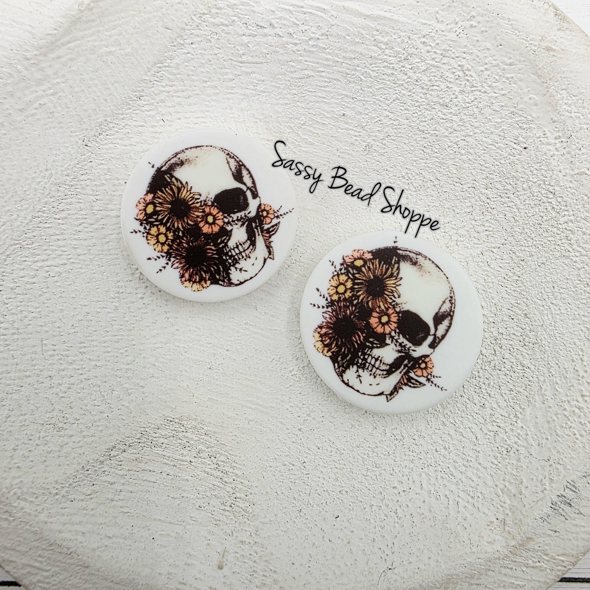 Skull With Flowers Focal Beads