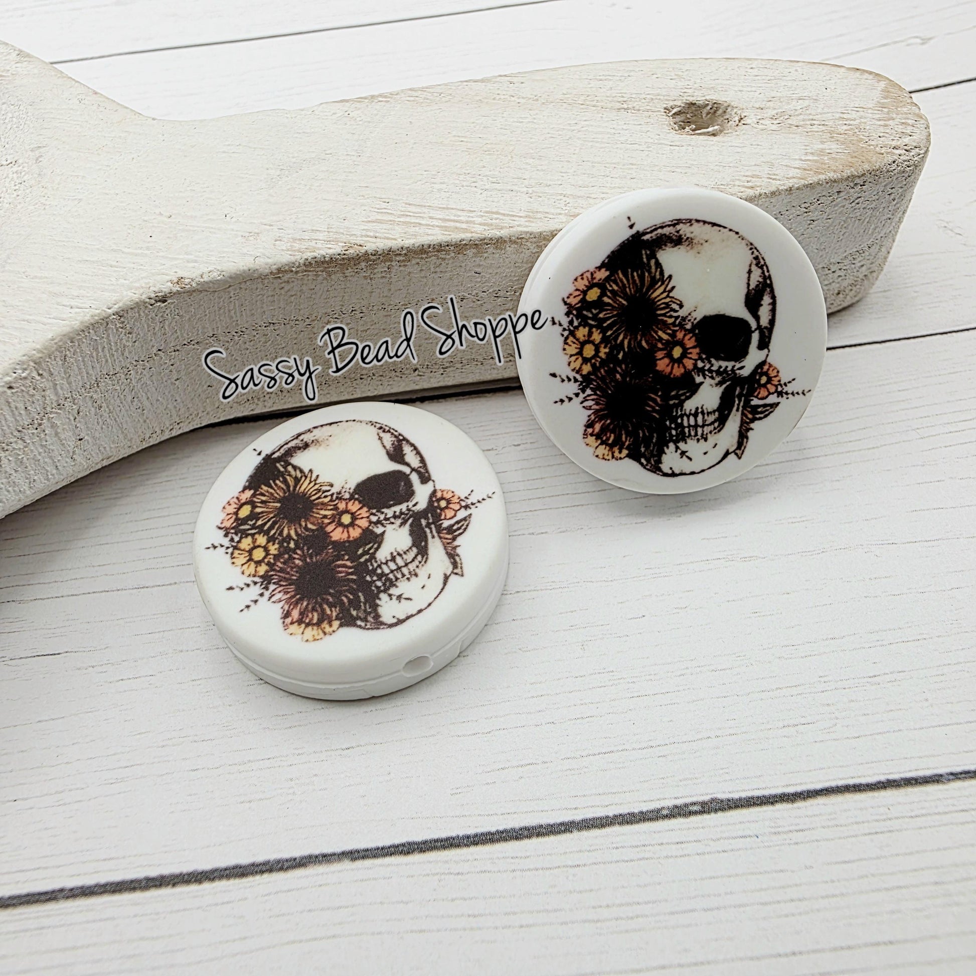Skull With Flowers Focal Beads