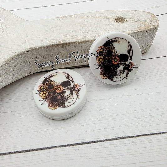 Skull With Flowers Focal Beads