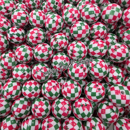 20MM Christmas Checkered Beads