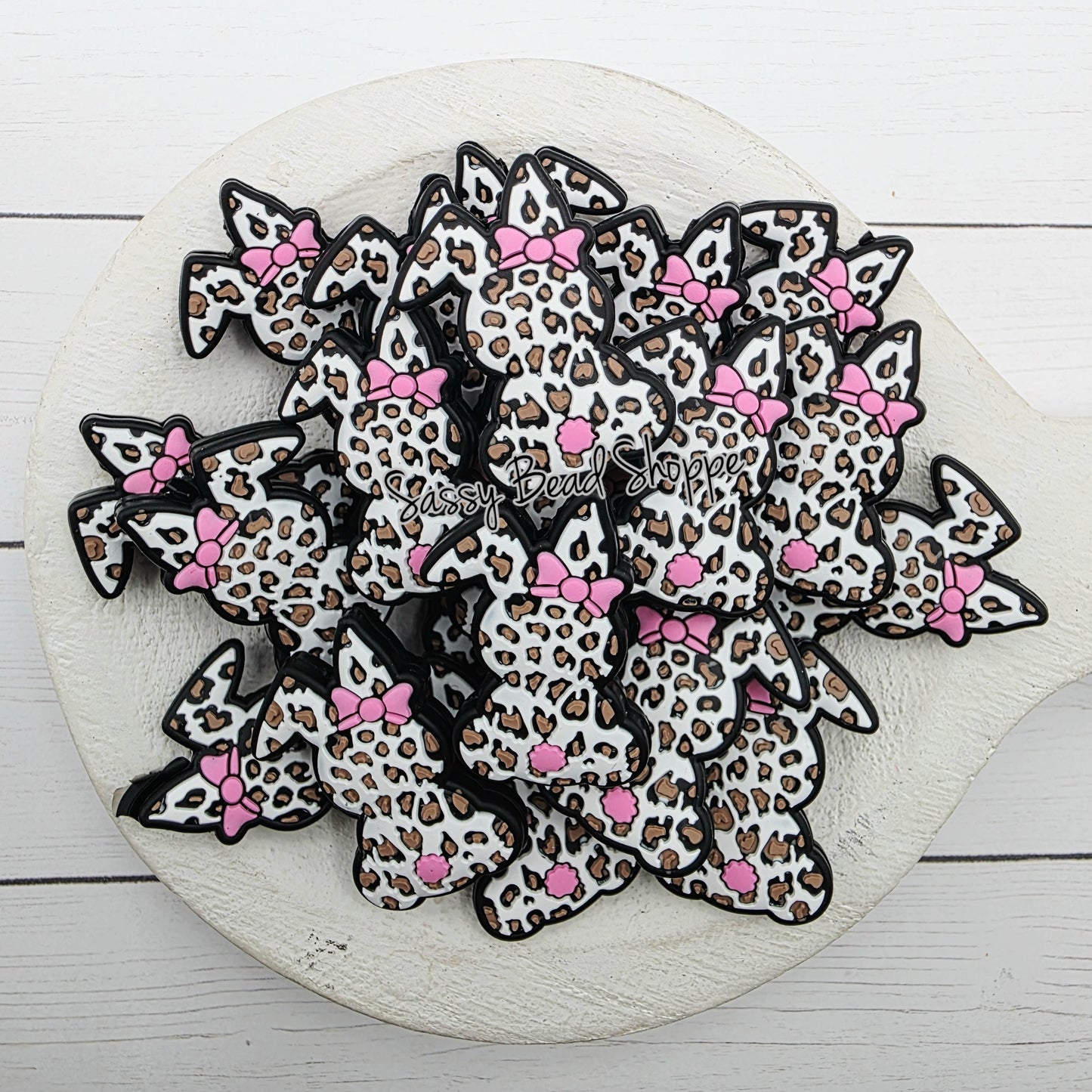 Leopard Bunny Focal Bead, Brown Animal Print Bead for Spring DIY Keychains, Pens, Wristlets, Jewelry Making, Easter Crafts