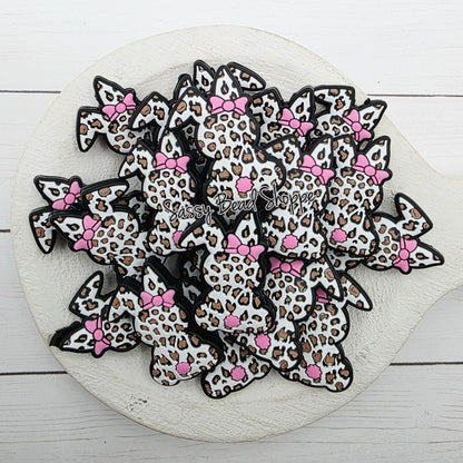 Leopard Bunny Focal Bead, Brown Animal Print Bead for Spring DIY Keychains, Pens, Wristlets, Jewelry Making, Easter Crafts