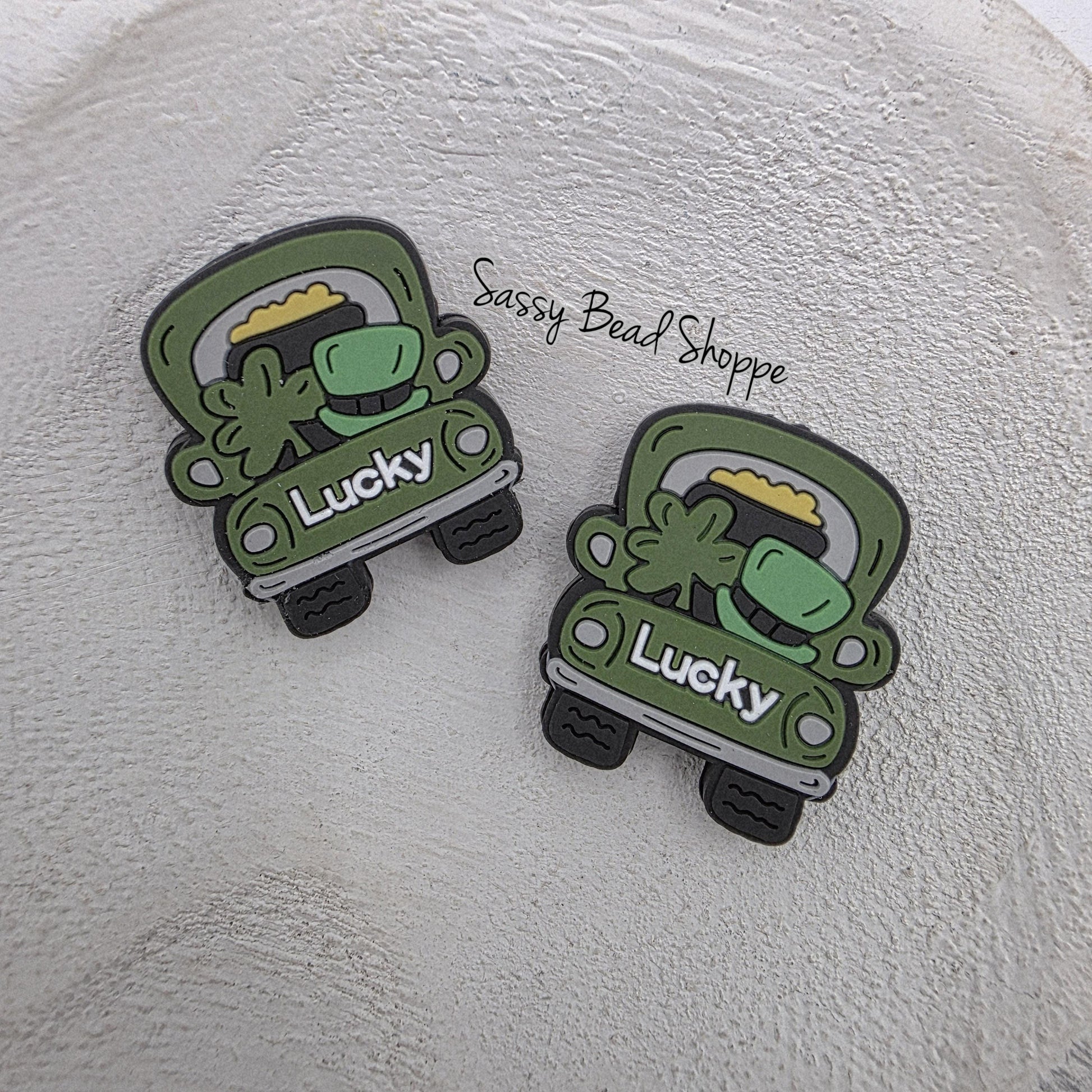 Lucky Truck Focal Bead, Green Shamrock Truck Silicone Bead for St. Patrick’s Day DIY Keychains, Pens, Wristlets, Car Charms