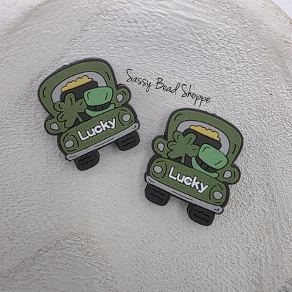 Lucky Truck Focal Bead, Green Shamrock Truck Silicone Bead for St. Patrick’s Day DIY Keychains, Pens, Wristlets, Car Charms