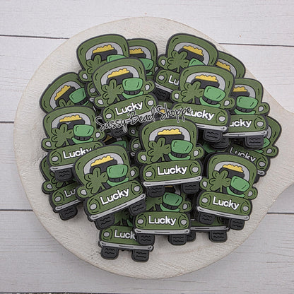 Lucky Truck Focal Bead, Green Shamrock Truck Silicone Bead for St. Patrick’s Day DIY Keychains, Pens, Wristlets, Car Charms