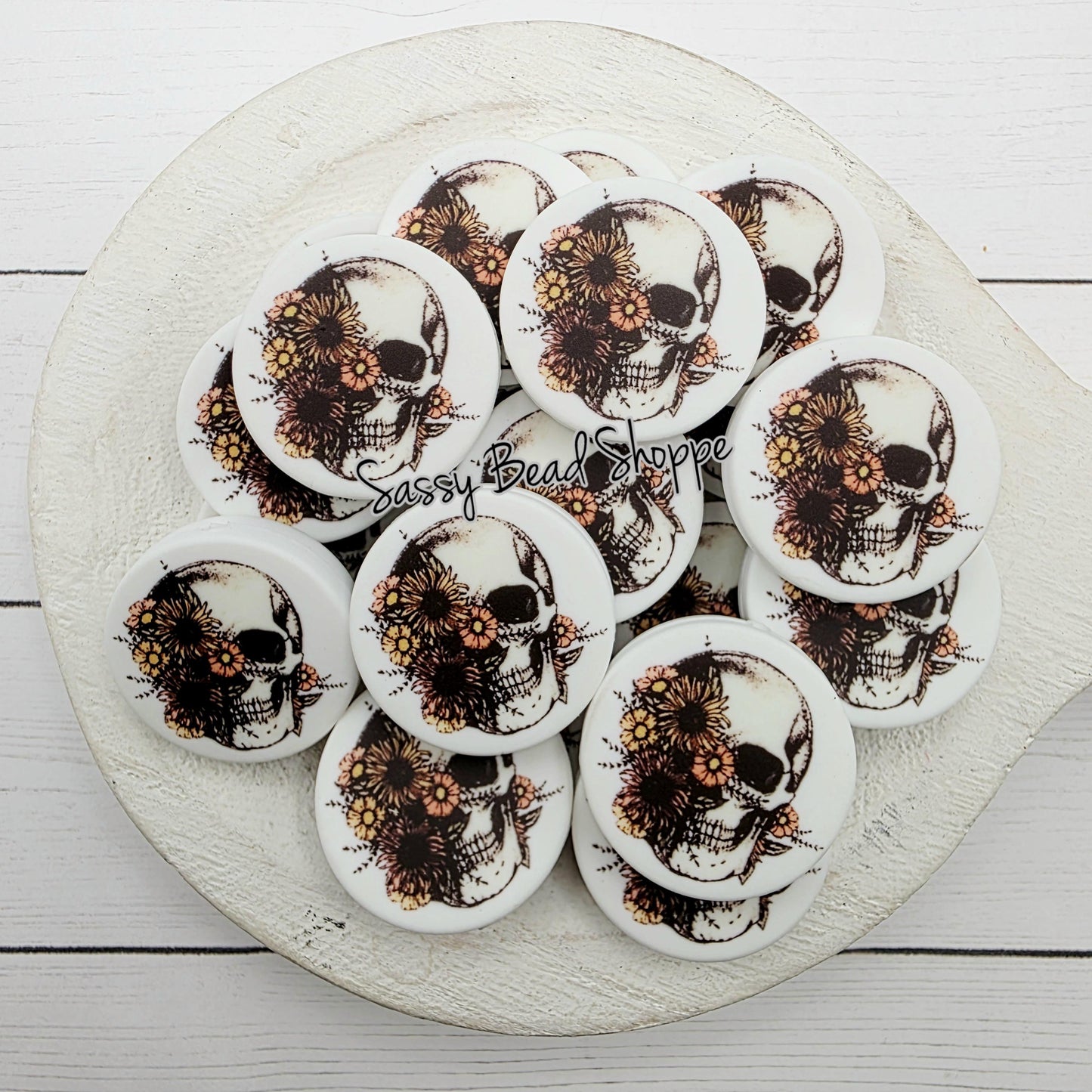 Skull With Flowers Focal Beads