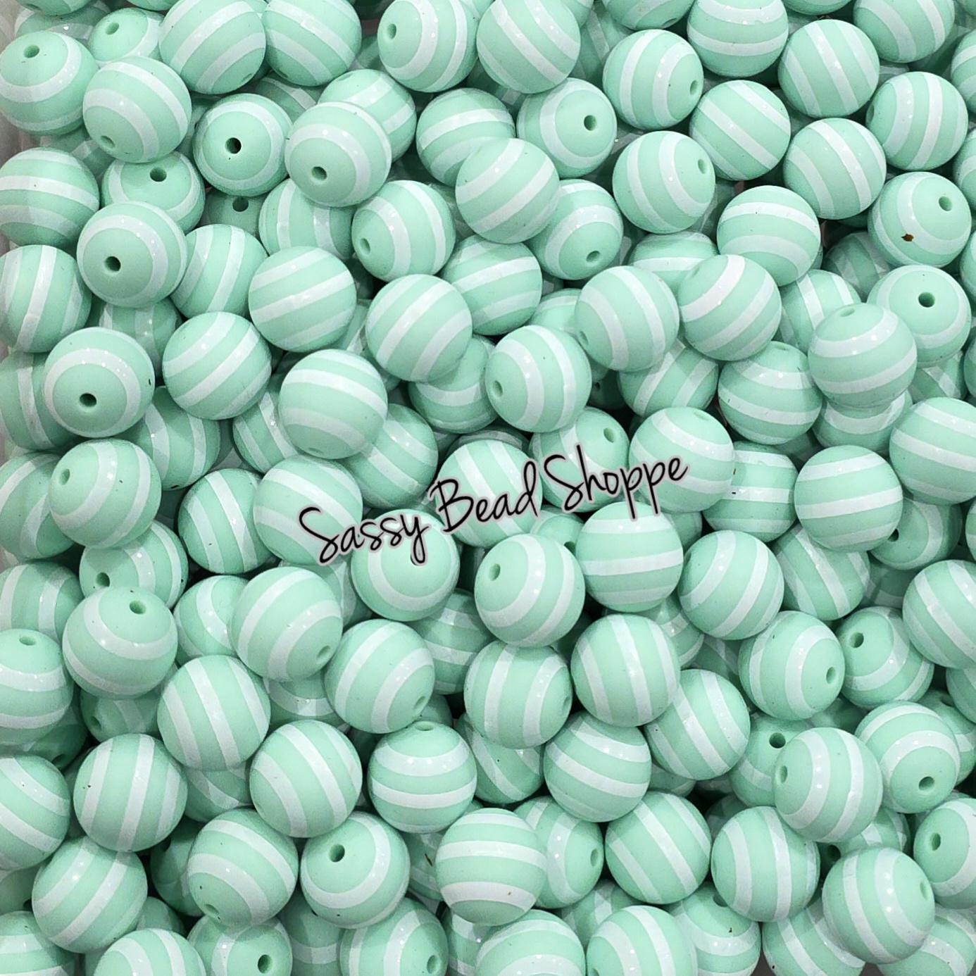Mint Stripe 15mm Silicone Beads, 10 Count for Pens, Keychains, Jewelry Making & DIY Crafts