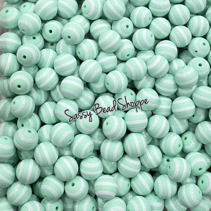 Mint Stripe 15mm Silicone Beads, 10 Count for Pens, Keychains, Jewelry Making & DIY Crafts