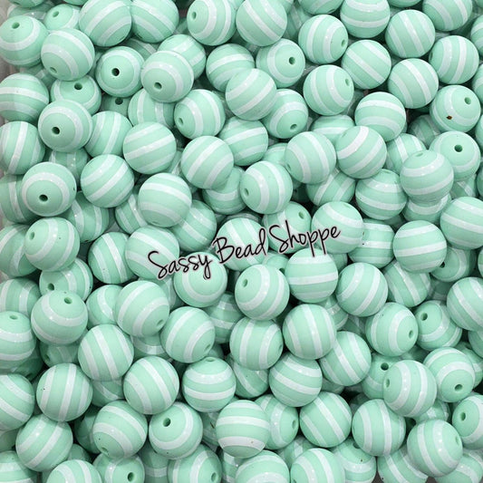 Mint Stripe 15mm Silicone Beads, 10 count for Keychains, Necklaces, Bracelet & DIY Pens