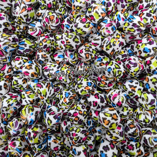 Colorful Leopard 14mm Hexagon Silicone Beads, 10 count for Jewelry, Cookie Scribes & Pens