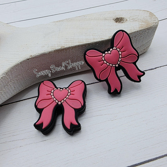 Pink Bow Silicone Focal Bead 20mm, 1–3 Count for DIY Keychains, Pens, Jewelry & Bracelets