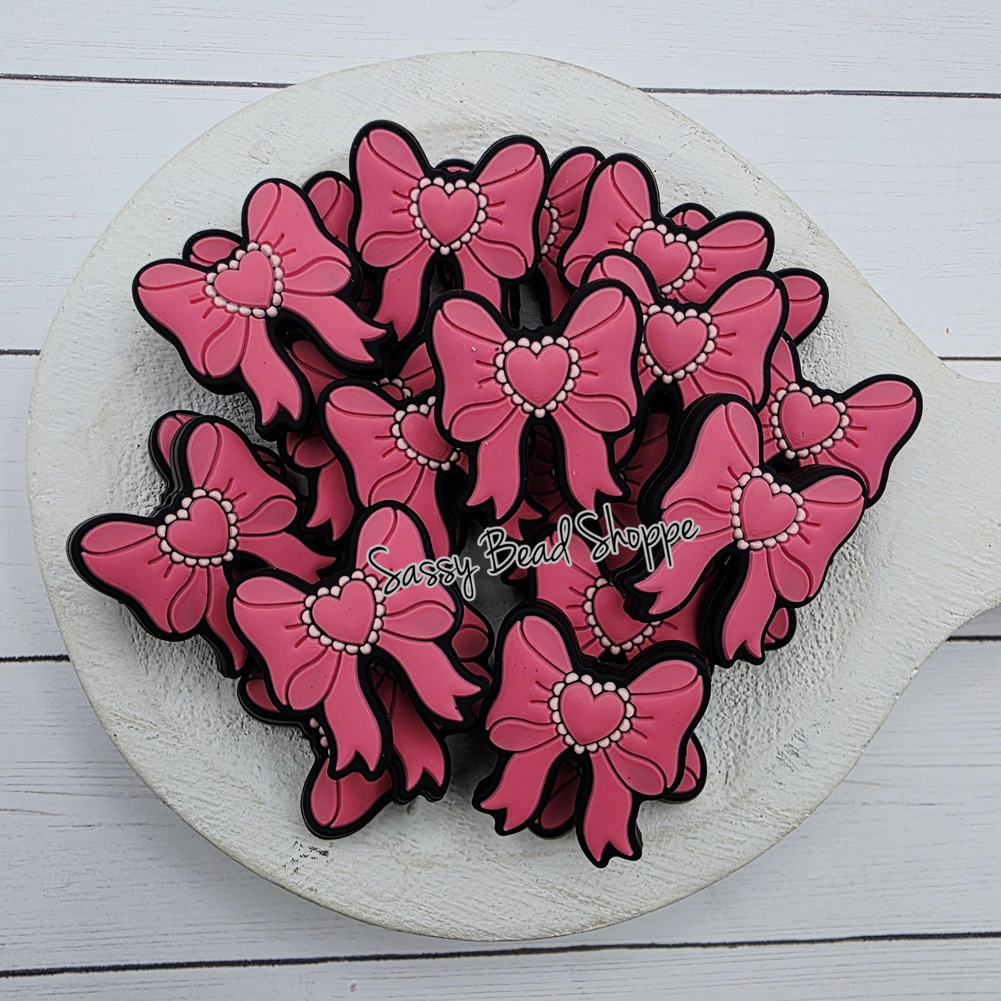 Pink Bow Silicone Focal Bead 20mm, 1–3 Count for DIY Keychains, Pens, Jewelry & Bracelets