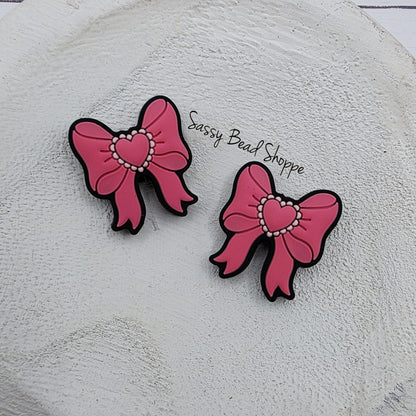 Pink Bow Silicone Focal Bead 20mm, 1–3 Count for DIY Keychains, Pens, Jewelry & Bracelets
