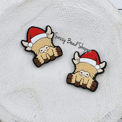 Highland Cow Santa Silicone Focal Beads, 1–3 Count for Pens, Wristlets and Keychains