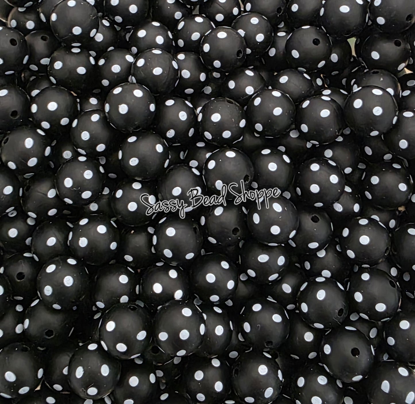 Little Black Polka Dot 15mm Silicone Beads, 10 count Craft Beads for Jewelry, Cookie Scribes