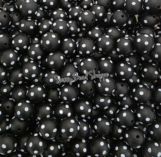 Little Black Polka Dot 15mm Silicone Beads, 10 count Craft Beads for Jewelry, Cookie Scribes