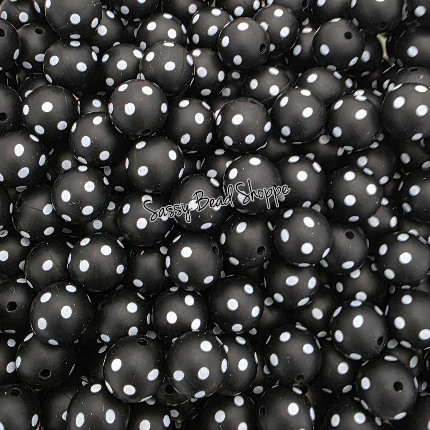 Little Black Polka Dot 15mm Silicone Beads, 10 count Craft Beads for Jewelry, Cookie Scribes