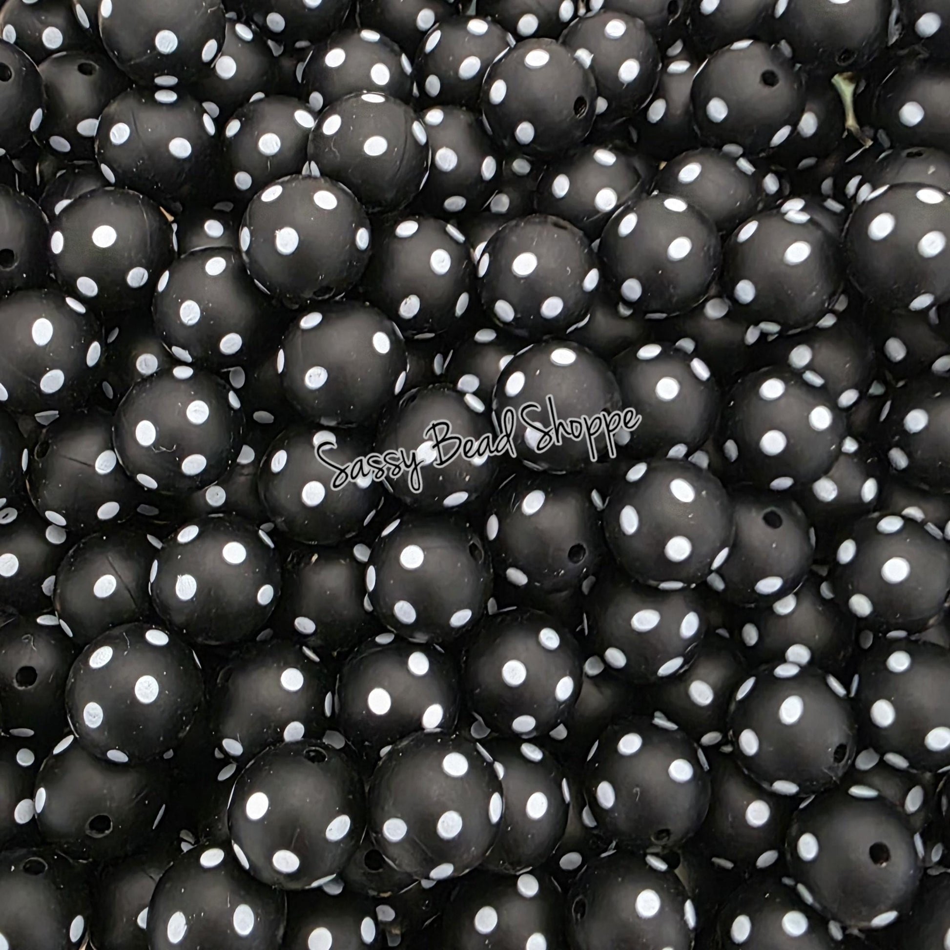 Little Black Polka Dot 15mm Silicone Beads, 10 count Craft Beads for Jewelry, Cookie Scribes