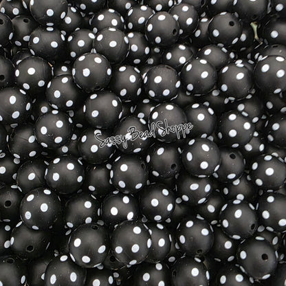 Little Black Polka Dot 15mm Silicone Beads, 10 count Craft Beads for Jewelry, Cookie Scribes