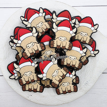 Highland Cow Santa Silicone Focal Beads, 1–3 Count for Pens, Wristlets and Keychains