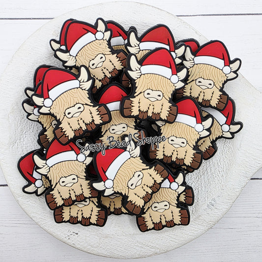 Highland Cow Santa Silicone Focal Beads, 1–3 Count for Pens, Wristlets and Keychains
