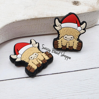 Highland Cow Santa Silicone Focal Beads, 1–3 Count for Pens, Wristlets and Keychains