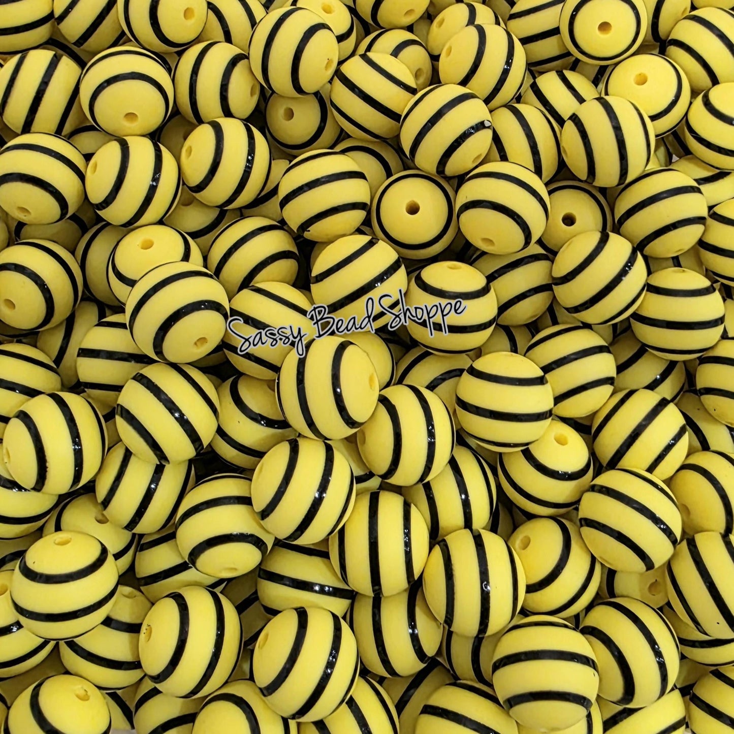 Yellow Stripe 15mm Silicone Beads, 10 count for Pens, Necklace, Bracelets & Keychains, DIY Crafts