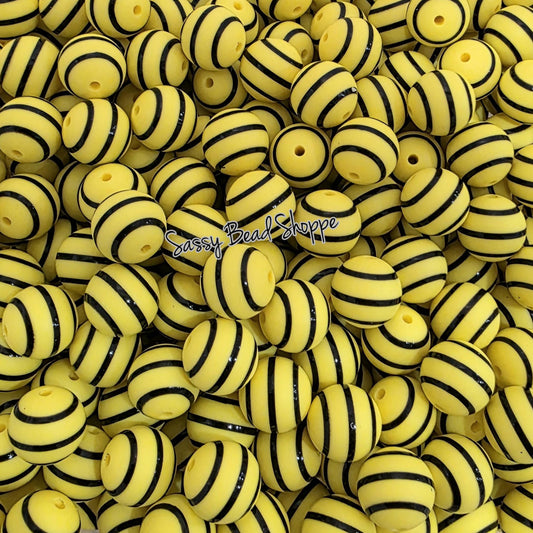 Yellow Stripe 15mm Silicone Beads, 10 count for Pens, Necklace, Bracelets & Keychains, DIY Crafts