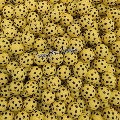 Yellow Polka Dot 15mm Silicone Beads, 10 Count for Pens, Keychains, Jewelry Making & DIY Crafts
