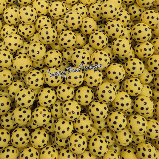 Yellow Polka Dot 15mm Silicone Beads, 10 count for Jewelry, Scribes, Craft Projects